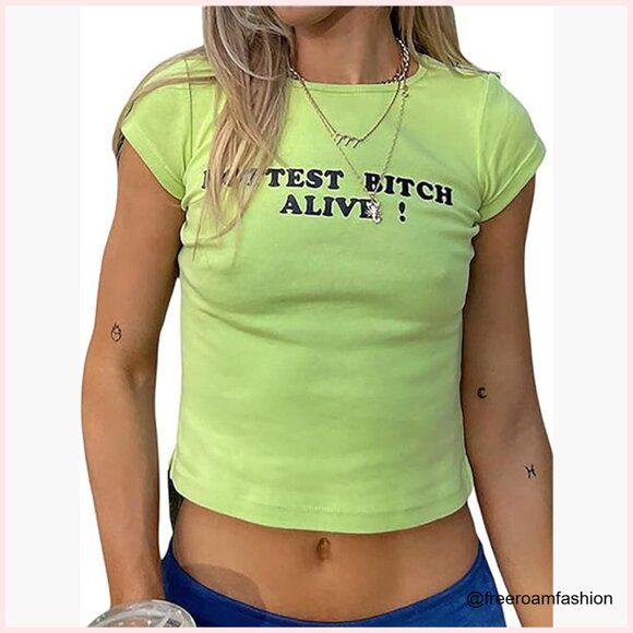 Women's Letter Print Crop T-Shirt Cotton Spandex Short Sleeve Streetwear